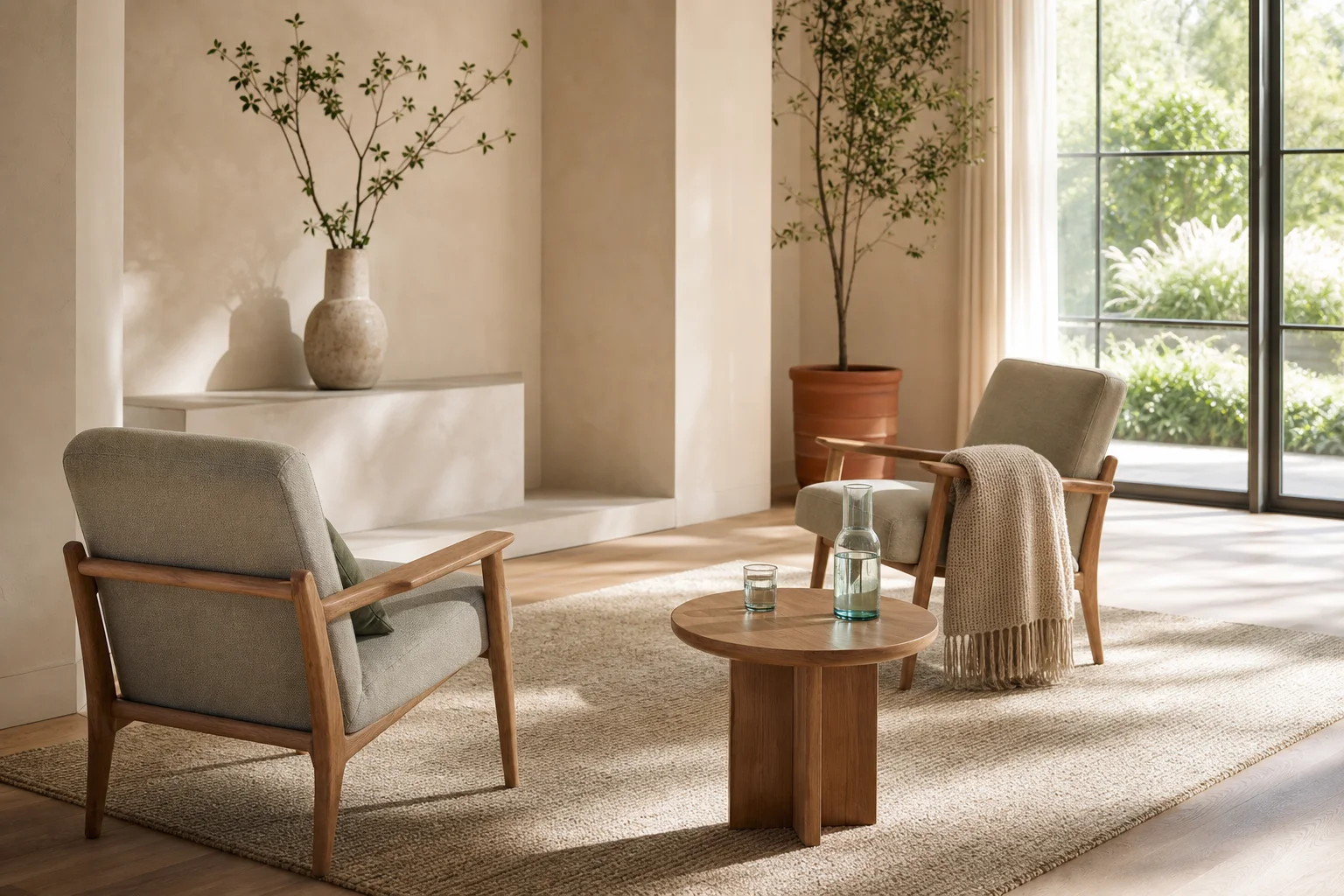 Espacio luminoso con dos sillones preparado para una sesión individual de bienestar