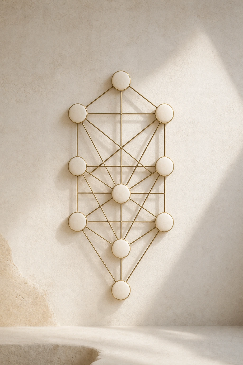Árbol de la Vida luminoso y minimalista sobre fondo claro, con líneas sutiles y proporciones equilibradas
