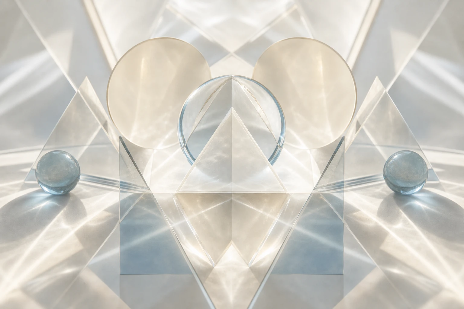 Geometría luminosa minimalista sobre fondo claro con líneas sutiles y proporción equilibrada